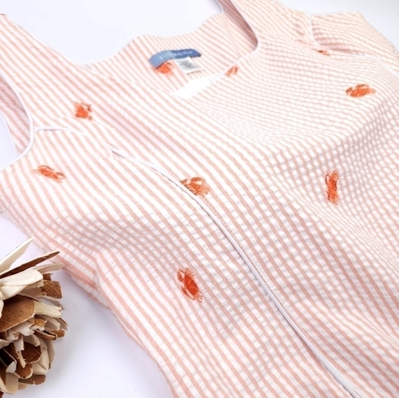 Bushwhacker Peach White Stripe Crab Seersucker Dress Sz 10 - Picture 7 of 14